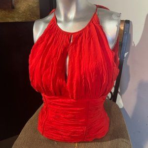 Women's Red Keyhole Ruche Blouse